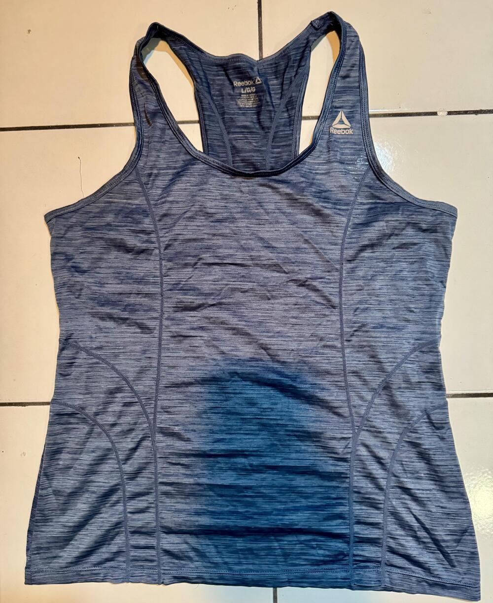 Reebok Tank Top Womens Large Blue Heathered Racerback Athletic Workout Shirt